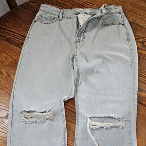 Trendy Light Blue Distressed Boyfriend Jeans